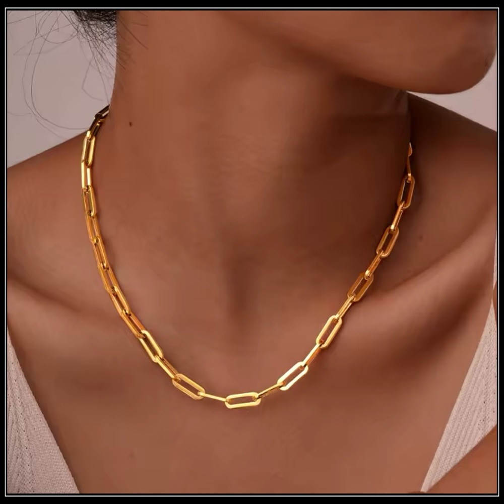 CLEARANCE! NEW GOLD STEEL WIDE LINK PAPERCLIP CHAIN CHOKER ADJUSTABLE NECKLACE